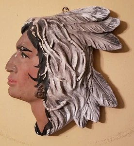 Antica testa di indiano da parete, gesso 11", negozio di sigarette nativi americani - Foto 1 di 12