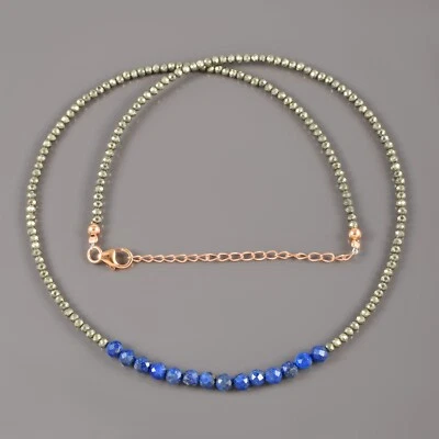 Naturale Pirite & Lapislazzuli Perline 18 " Catena 1 Filo Fatto a Mano Collana - Immagine 1 di 3