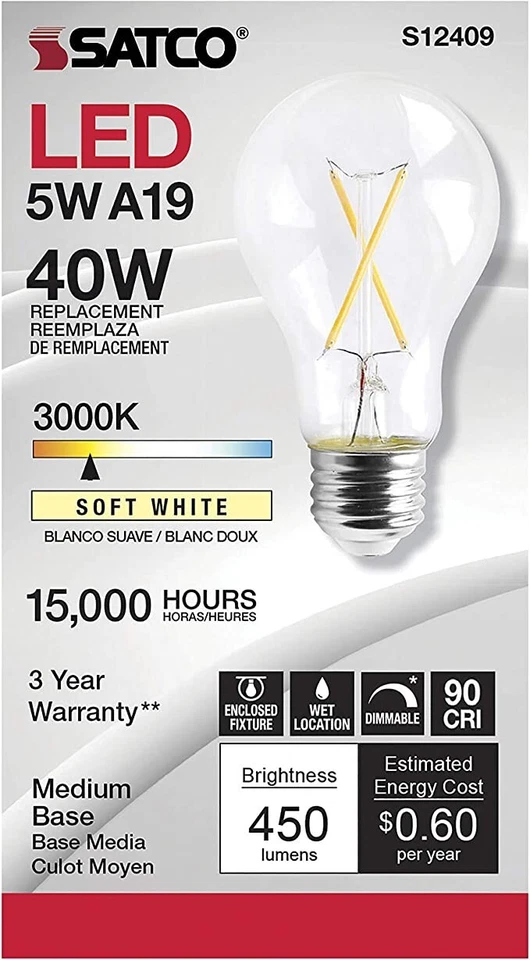 6-PACK!!  S12409 5 Watt (40W EQUIV) A19 LED, Dimmable Light Bulb, E26/Medium - Image 1 of 1