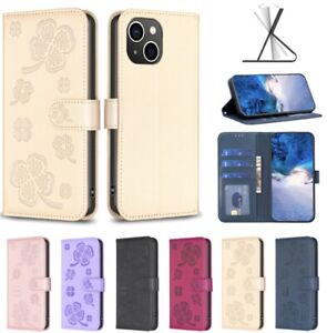 4 Leaf Flower For iPhone 11 12 13 14 15 Pro Plus Max XS XR Pu Leather Back Case