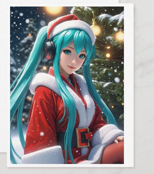 Hatsune Miku Christmas Card - Anime gift xmas novelty- CHOOSE SIZE