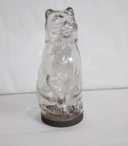 Ancien pot à confiserie forme de chat en verre moulé, hauteur 19.5 cm - Picture 1 of 9