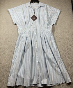 Ava & Viv Midi Hemdblusenkleid 1X Kurzarm Plissee blau gestreift Knopfleiste NEU - Bild 1 von 12