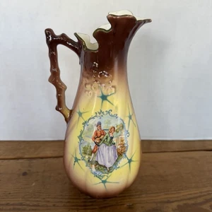 Antico vaso Cecoslovacchia floreale dipinto a mano manico a forma di ramoscello 8" corteggiamento - Foto 1 di 11