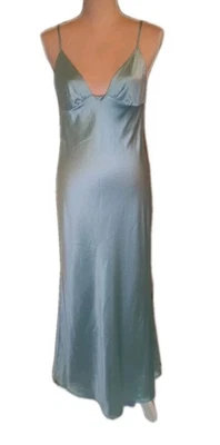 Maxi Vestido Sin Mangas Victoria's Secret XL 100% Azul Seda Lencería Correas Ajustables  Foto 1 de 4