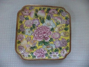 Vintage Cloisonné Enamel Chinese Trinket Dish Pink Rose Pattern - Picture 1 of 4