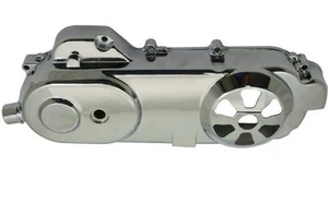 CHROME BELT DRIVE / CRANKCASE COVER FOR 50cc QMB139 MOTORS LONG CASE MODEL - Picture 1 of 2
