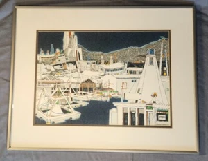 Framed Woody Hansen Mixed Media Litho "Sausalito", 24 x 19", Signed, 1975, EUC - Picture 1 of 9
