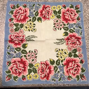 SCHÖNES VINTAGE BAUMWOLLE BLUMEN ROSE TASCHENTUCH 11,5X12 HANDGEROLLTE KANTEN - Bild 1 von 4
