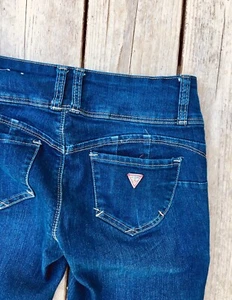 Guess Jeans Womens Size 26 X 24 Curvy Mid Rise Skinny Blue Three Button Stretch - Picture 1 of 7