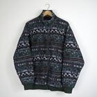 Vintage Living Crazy Pattern Zip Up Fleece Sweatshirt Jumper Size Large L