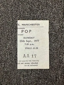 Sept 25 1977 IGGY POP Punk Ticket Stub Manchester Apollo The Adverts RARE Rock - Picture 1 of 2