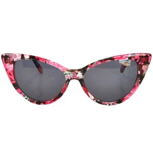CAT EYE FLOWERS RED PATTERN SUNGLASSES DARK SMOKE LENS WOMENs UVB UVA PROTECTION - Picture 1 of 7