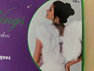 Alas de ángel blancas plumas suaves con correas elásticas disfraz de Halloween arrastre Foto 1 de 4