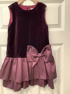 Luli & Me Girls Purple Velvet Holiday Party Dress Bow Accent Tiered Skirt Sz 6 - Picture 1 of 4