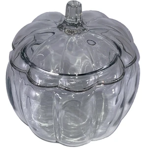 Halloween 7-1/2" Clear Glass Pumpkin Cookie Jar - Picture 1 of 8