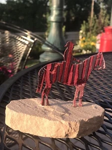 Vintage Collectible Horse Cowboy Figurine Metal Work Rock Base Western Range Art - Picture 1 of 5