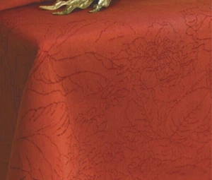 Nuevo con etiquetas Mantel Yves Delorme Au Trait Coral Rojo Floral Jacquard Algodón Lino Nuevo en caja - Imagen 1 de 10