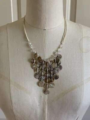 Banana Republic Shell Bead Bib Necklace Silver Tone Statement 19 1/2" to 21 1/2" - Image 1 of 4