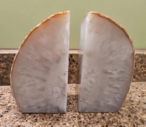 Sujetalibros Cristal Ágata Natural Cuarzo Geoda Pulido Roca Blanco/Negro/Gris - Imagen 1 de 8