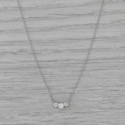 New 0.20ctw Diamond 3-Stone Pendant Necklace 14k White Gold 16"-18" Rope Chain - Image 1 of 4