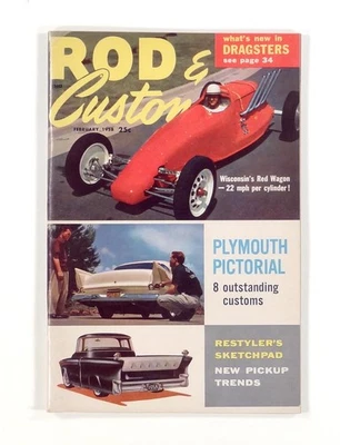 1958 Feb ROD & CUSTOM mid-century HOT RODS pickup truck mods DRAGSTERS more Foto 1 de 4