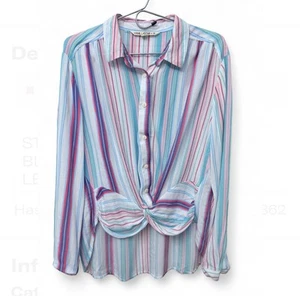 BLUSA TOP CINTURA NUDO RAYAS MULTICOLOR, TALLA XL, PECHO 44", LARGO 21" - Imagen 1 de 3