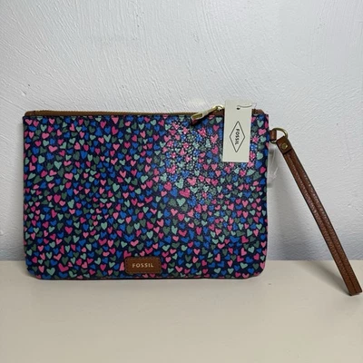 Fossil Tessa 拉链腕带心形图案粉色蓝色绿色和黑色 — 第 1/4 张图片