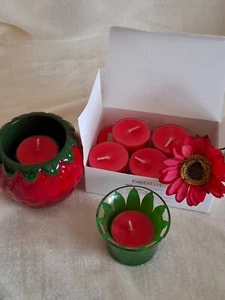 PartyLite Teelicht- und Votivkerzenhalter Erdbeere + TL Erdbeere/Zitronengras - Bild 1 von 3