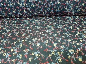5m Paket Krepp Stoff, Chiffon, Polyester-Viskose Mischung, schwarz mit Blümchen - Bild 1 von 2