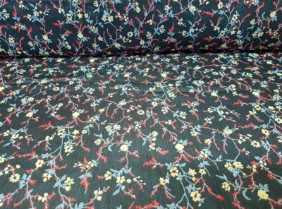 Krepp Chiffon Viskose Polyester Mischung schwarz mit Blümchen 5m Stoff Paket  - Bild 1 von 2