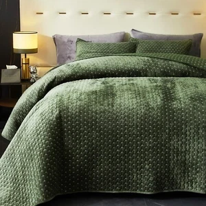 Velvet Quilt King Size, Oversized Bedspread Quilted Bedding Set, Luxurious So... - Picture 1 of 7