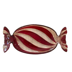 Pfefferminz WIRBEL gestreift Kunstglas Bonboniere 13" Neu ohne Etikett ovale Form makellos - Bild 1 von 7