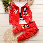 3 PCS Kids Baby Boy Girls Mickey Mouse Outfit Hooded Coat + T-shirt + Pants Set♡