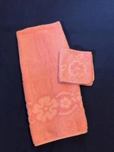 2pc Vintage Towel set MUSCOGEE sculpt MCM pink coral solid bath washcloth Towels - Picture 1 of 3