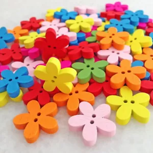 100Pcs Flower shape Wood Button 2 Holes Mixed Color Sewing DIY Crafts Znk213 - Picture 1 of 6