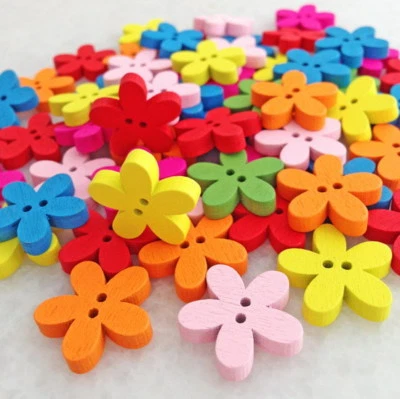 100Pcs Flower shape Wood Button 2 Holes Mixed Color Sewing DIY Crafts Znk213 - Image 1 of 4