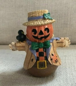 HALLOWEEN PUMPKIN SCARECROW FIGURINE  MEASURES 3.5" X 3.5"   - Picture 1 of 4
