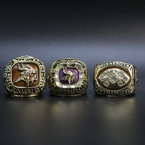 3 Pcs Minnesota Vikings 1973 1974 1976 Set Pack Rings Champions Souvenir Ring Cover