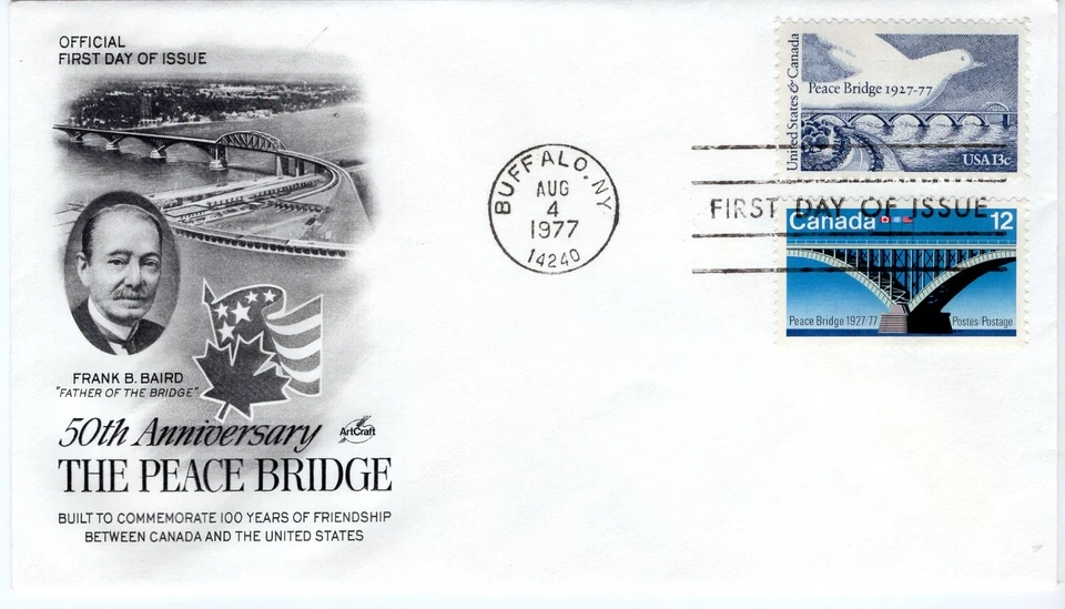 USPS FDC US #1721 Canada #737 1977 13¢ Peace Bridge ST2679 - Image 1 of 2