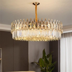 Modern Luxury Crystal Pendant Lamp Villa Living Room Rain Drop Bar Ceiling Light - Picture 1 of 43