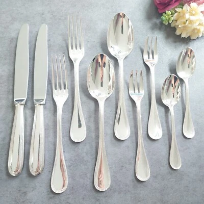 Cuchillo tenedor cuchara estándar cubiertos Christofle Perles 10 piezas muy bueno Foto 1 de 4