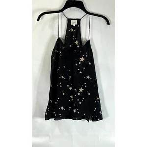 CAMI NYC Women's Black Star-Print Lace-Trim Racerback Silk Top SZ XS - Picture 1 of 10