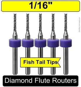 1/16" Router Bits Carbide .256" Depth Diamond Flute 5 PCS. CNC Carbon Fiber R133 - Picture 1 of 5
