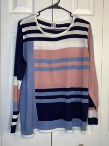 Women's Unbranded Color Block Sweater Blue Pink White Spring Long Sleeve Sz 10 - Picture 1 of 4