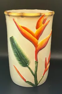 Pacific Rim Pottery Tropical Bird of Paradise 8" Ceramic Wine Cooler Vase - Picture 1 of 9