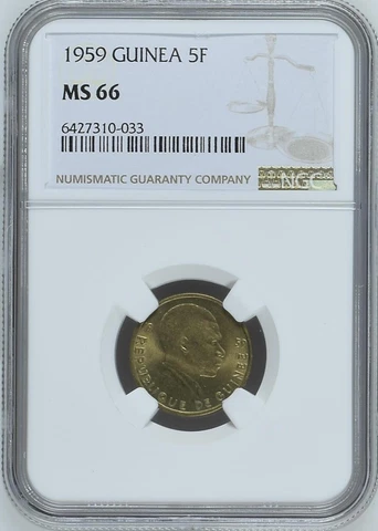 GUINEA 5 Francs 1959 NGC MS66 TOP POP Sekou Toure KM1 One Year Type Cover