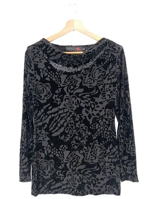 MINX BY EVA LUTZ Langarm-Bluse Damen Bluse Gr. DE 34 hellgrau-schwarz - Bild 1 von 4