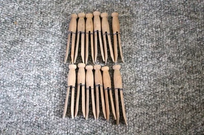 老式古董木制衣服别针 12 件 4 英寸风化原件 — 第 1/3 张图片