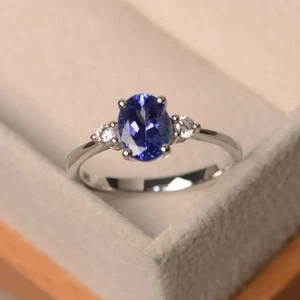 925 Sterling Silver Oval Cut Natural Tanzanite Cocktail Engagement Ring For Her - Picture 1 of 4